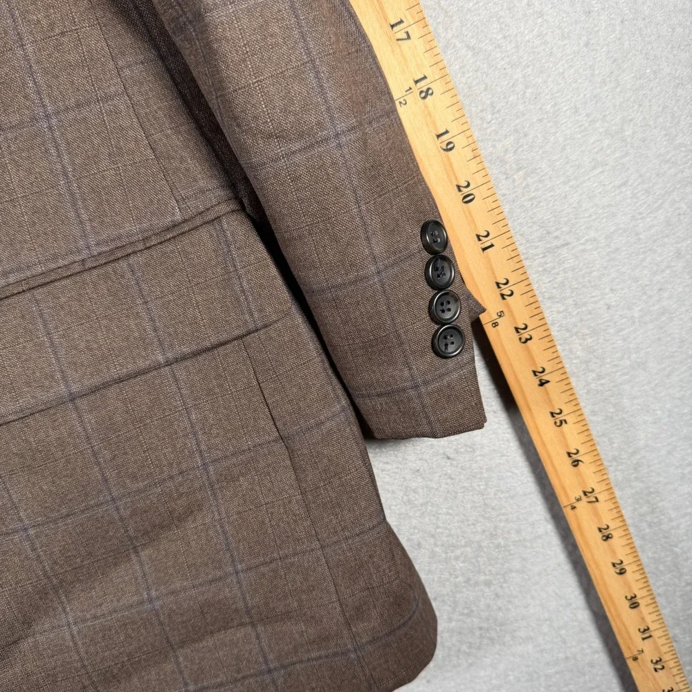 Joseph & Feiss Gold Men 44R Brown Windowpane 100% Wool Classic Fit Blazer Jacket